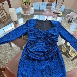 Marciano Vibrant Blue Leopard Print Long Sleeve Dress